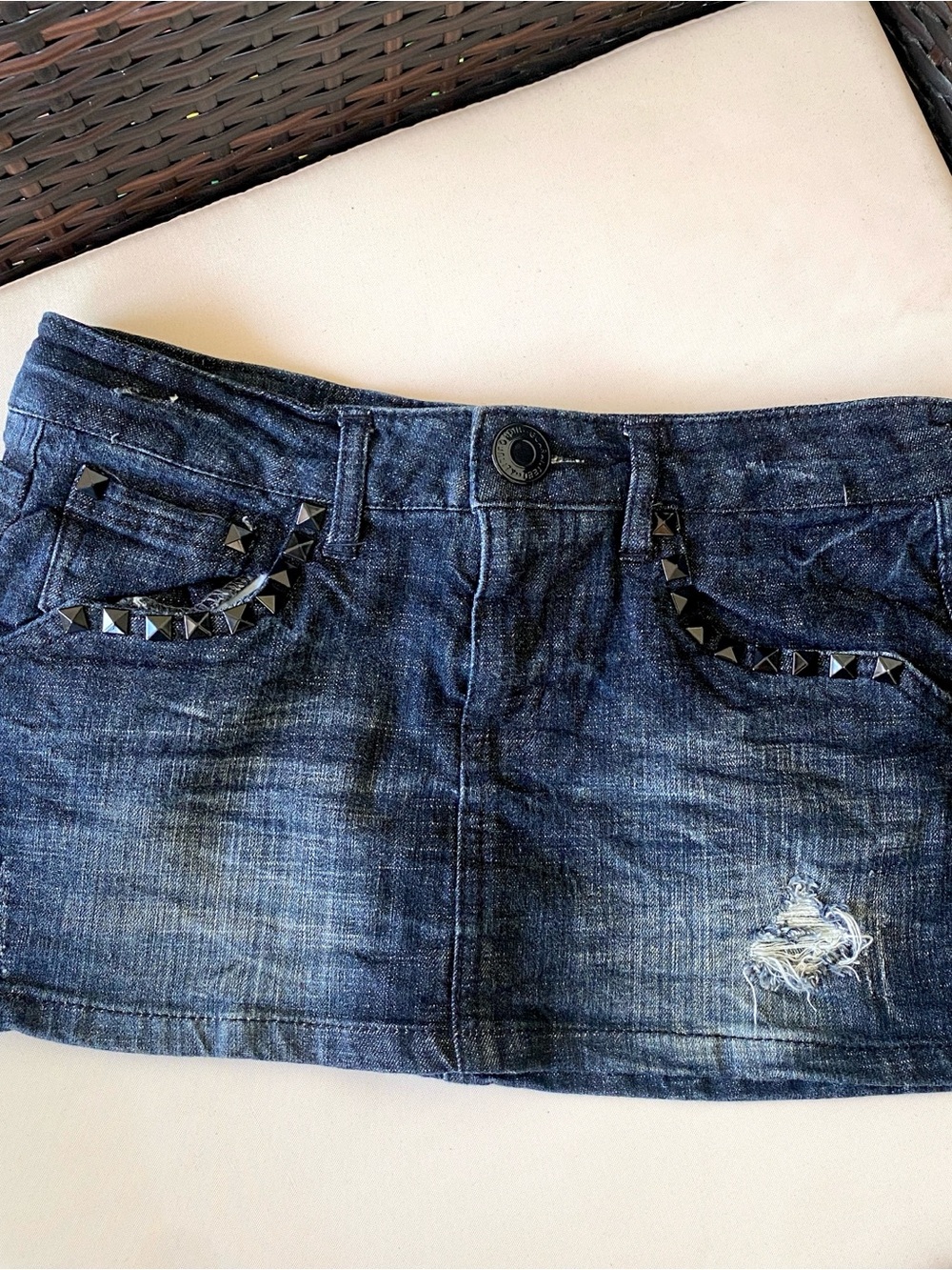 Japanese Denim Mini Skirt with Black Studs